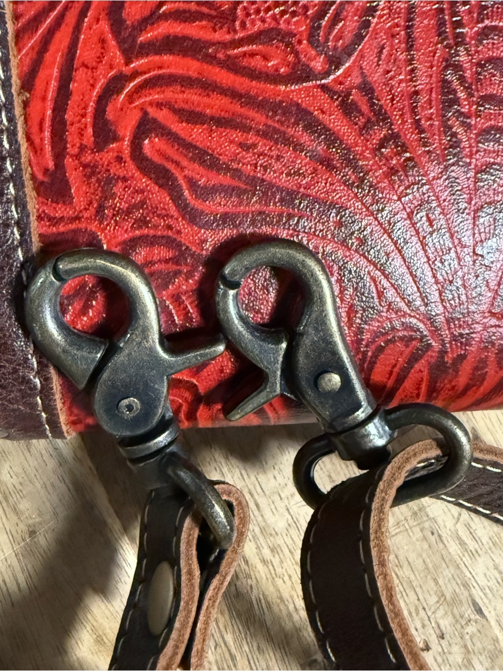 Myra Bag red floral tooled leather crossbody bag Women’s purses - Picture 9 of 11